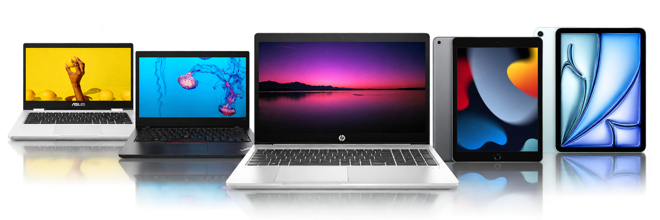 Selection of laptops, tablets and mobile devices